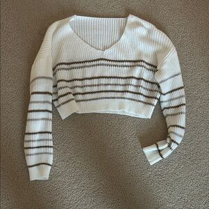 Striped V-Neck Cropped Sweater